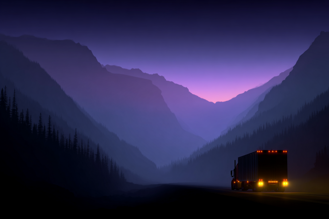 Roadlites safety clearance marker lights illuminating a dark desolate highway