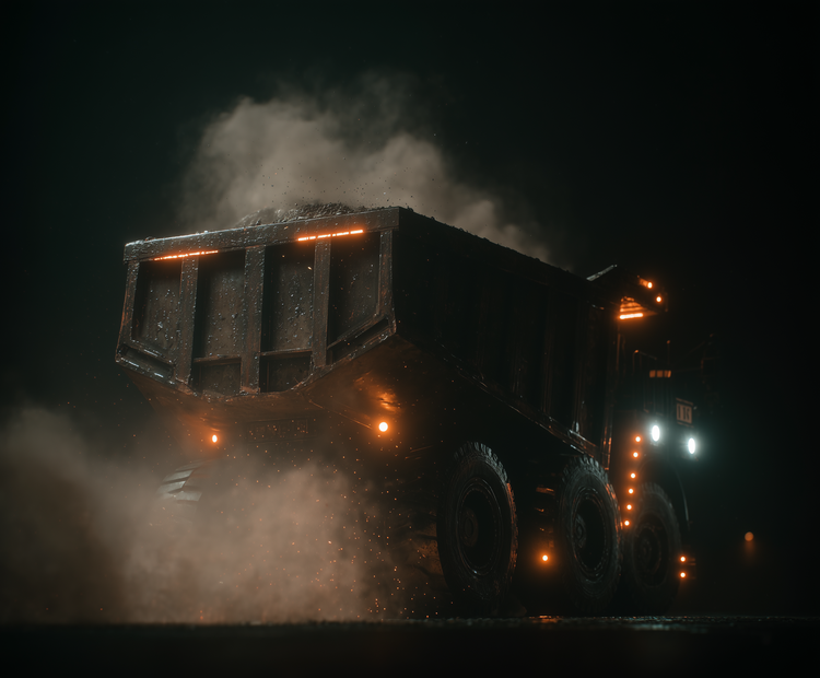 Dump truck lit up with RoadLites outline marker lights and chicken lights