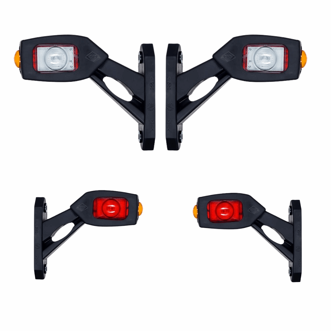 Pair of Triple LED Contour Side Arm Outline Marker Lamps Set | Left & Right Set 2115 Series, Short Arm, 12/24V USA Fit Multi Use Semi Truck Box Flatbed Lighting