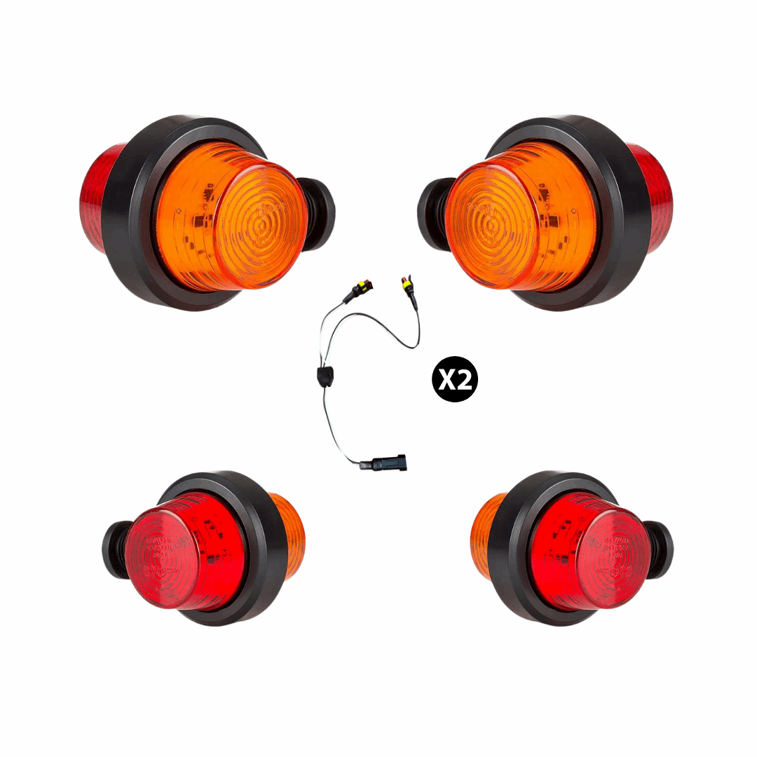 Old School LED Contour Short Side Arm Outline Marker Light Set | Dual Color Amber Red | Durable Waterproof Universal Lighting for Trucks Trailers Vehicles (12/24V)