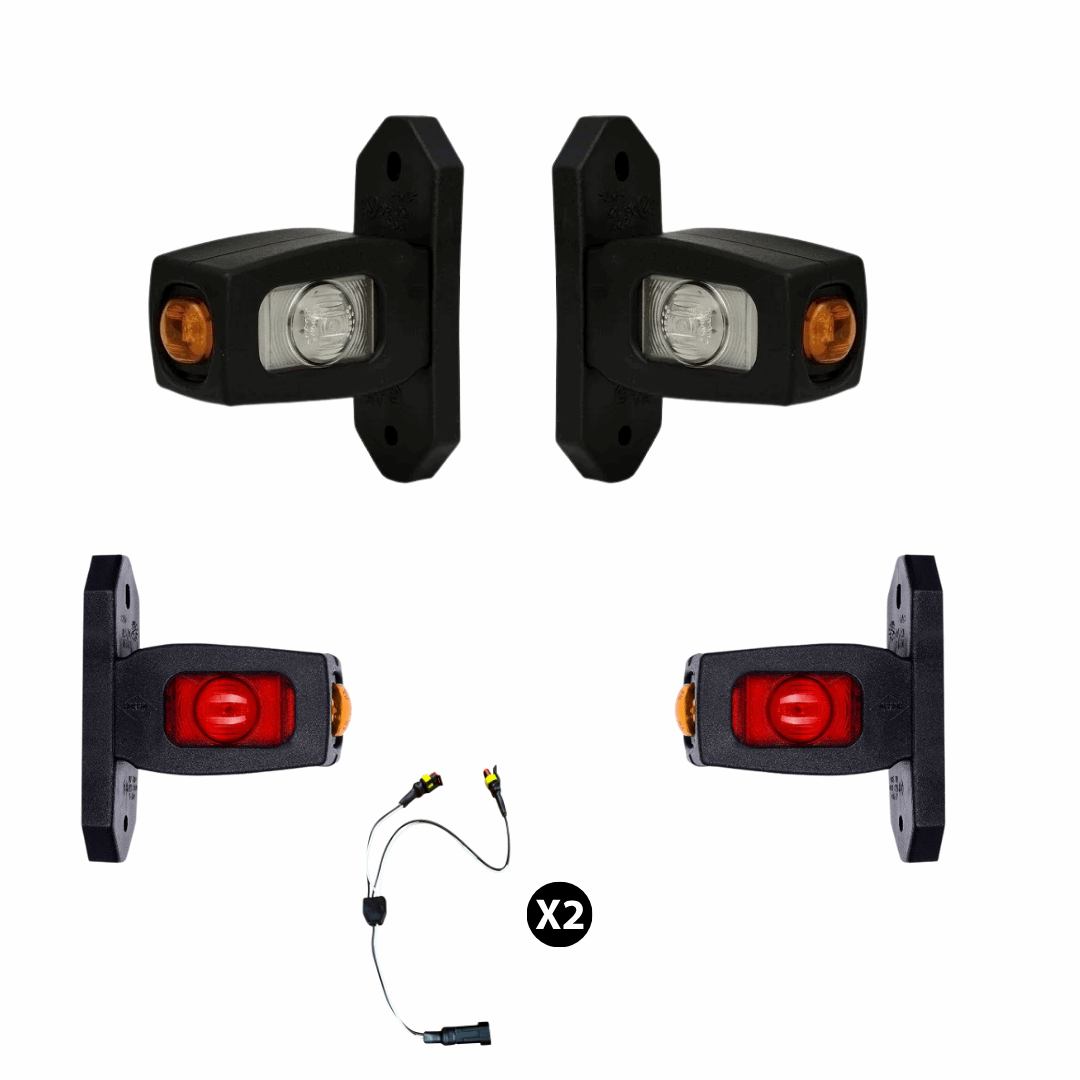 Mini 3 LED Contour Side Arm Outline Marker Lamp Set | Short Arm | Weatherproof Universal Fit Vans Trucks Semi Trailers RVs (12/24V) RL534