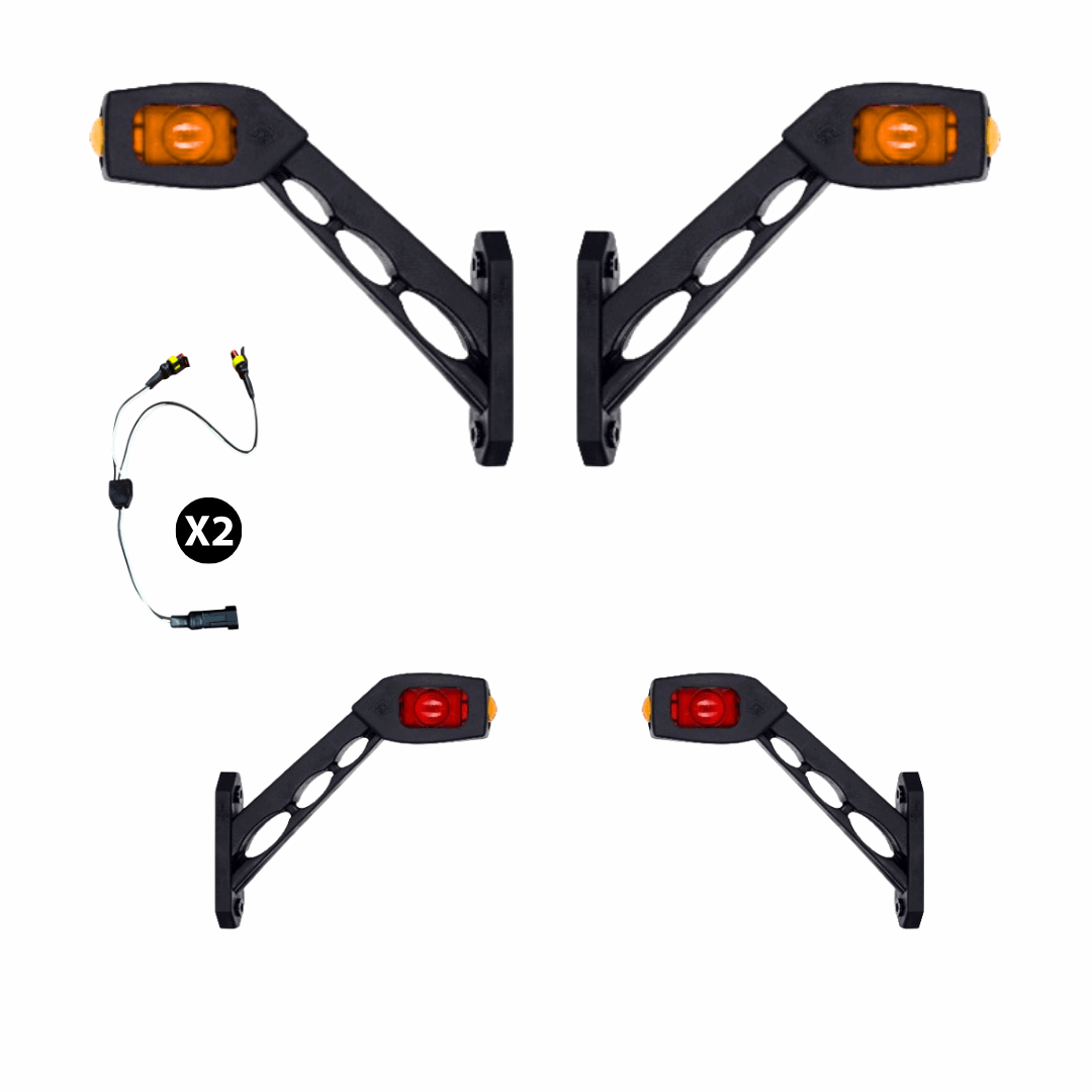 Superseal Harness and Four contour marker lights with orange and red lenses on a white background.