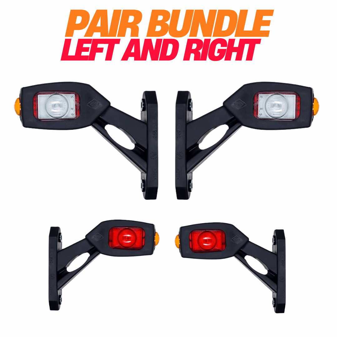 Pair of Triple LED Contour Side Arm Outline Marker Lamps Set | Left & Right Set 2115 Series, Short Arm, 12/24V USA Fit Multi Use Semi Truck Box Flatbed Lighting