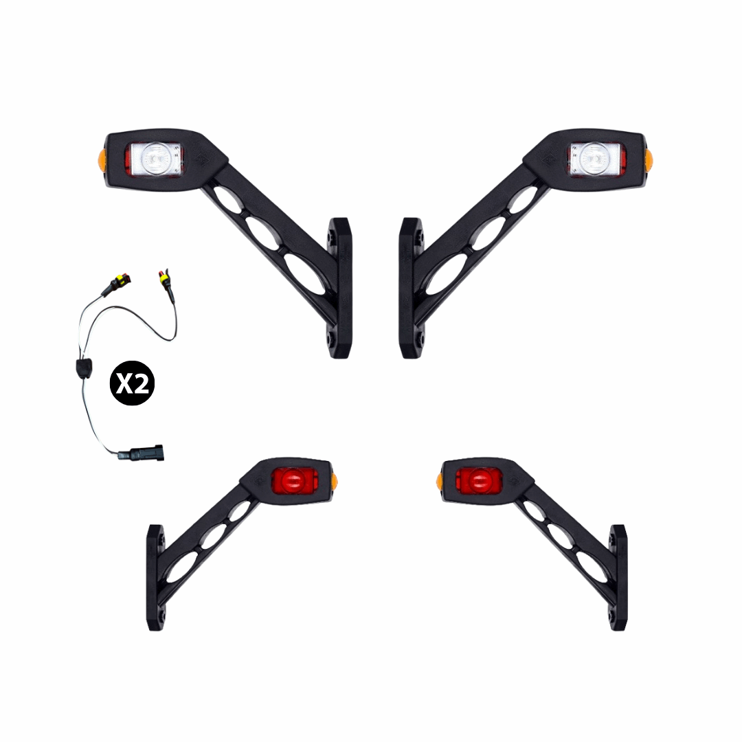 Superseal Harness and Four contour marker lights with white and red lenses on a white background.