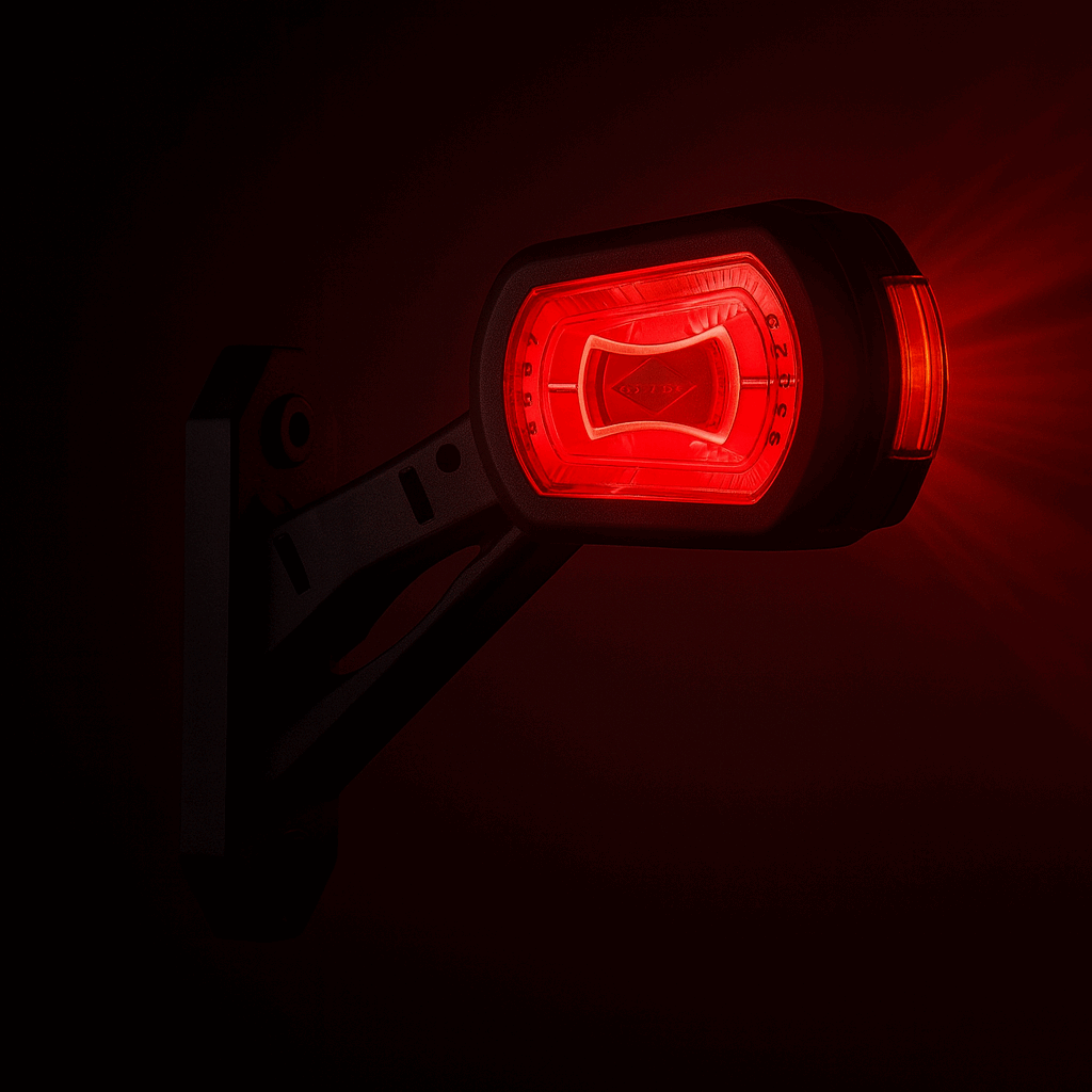 Red LED outline marker light emitting light on a dark background
