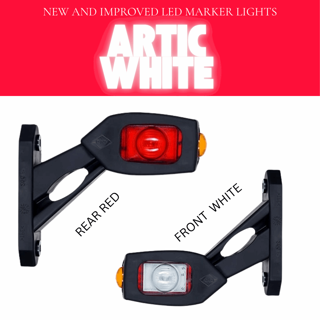 Pair of Triple LED Contour Side Arm Outline Marker Lamps Set | Left & Right Set 2115 Series, Short Arm, 12/24V USA Fit Multi Use Semi Truck Box Flatbed Lighting