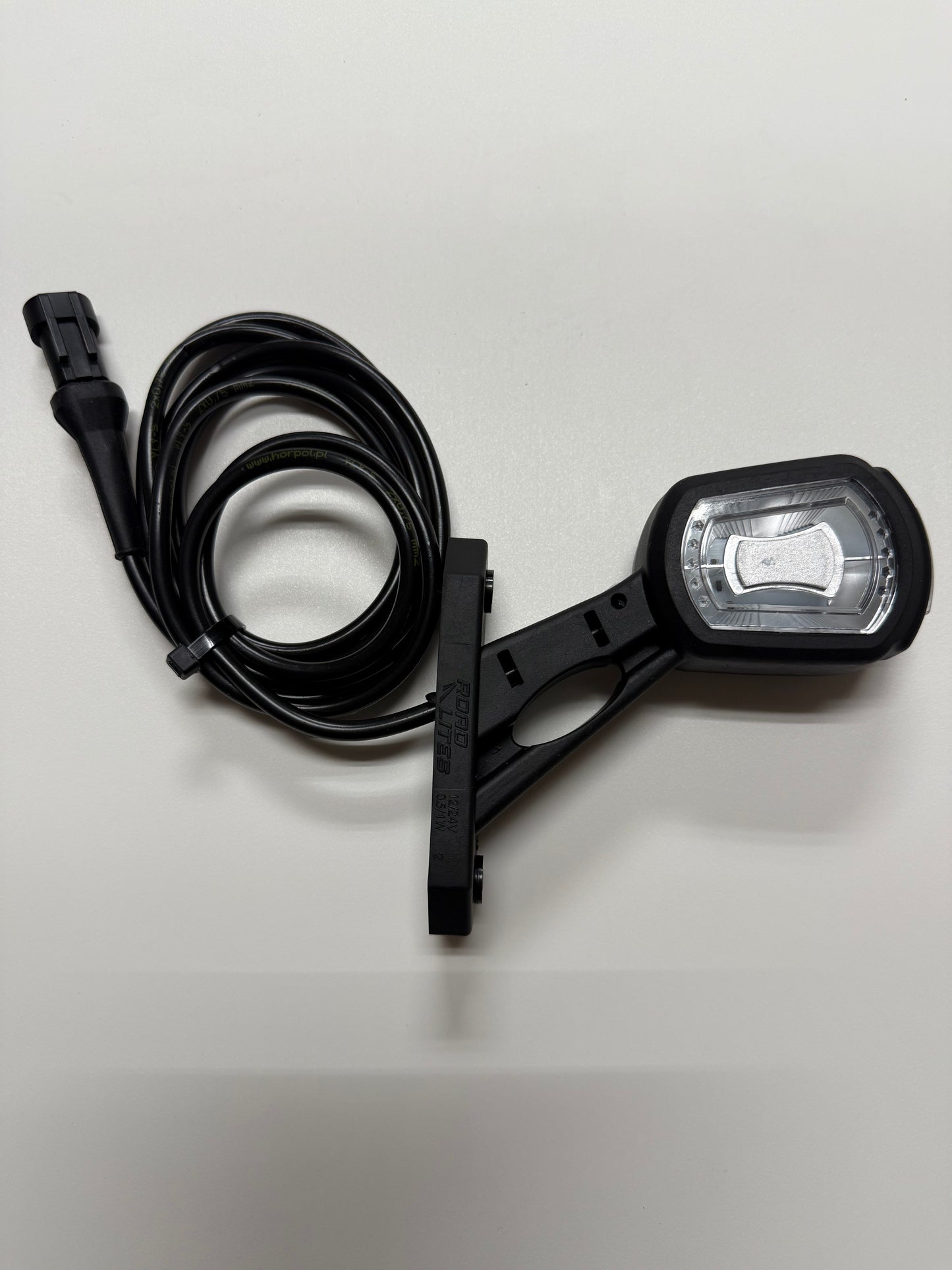 LED Side Outline Marker Light Set x2 Left Right LDCC 2697 & LDCC 2696 with wiring harness and mounting arm black polymer.