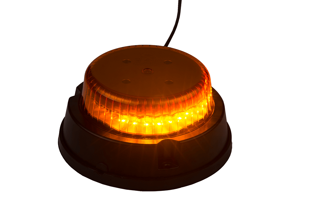 Beacon Light LDO 2663 R/F amber LED warning light with screw-on mount for rotating and flashing modes.