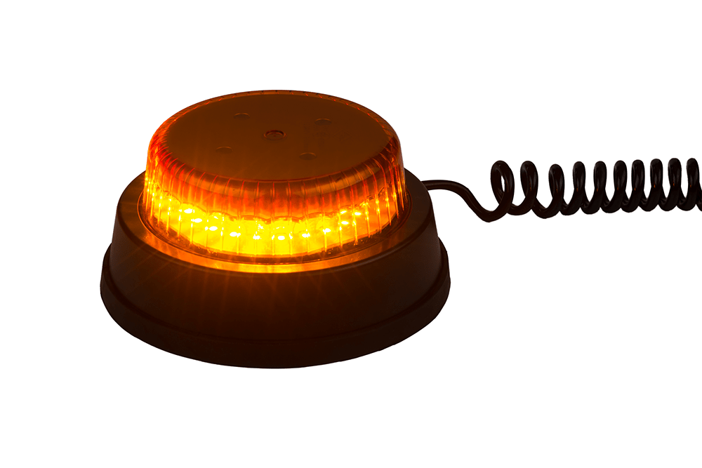 Beacon Light RL 2664/R rotating amber LED beacon with magnetic base and 13 Ft cigarette lighter cable, waterproof design.