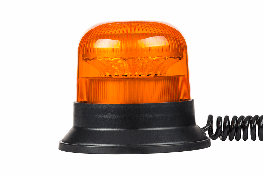 Orange Flashing Beacon Light with Magnetic Base and Cigarette Lighter Plug RL 2667 shown with amber dome and black base.