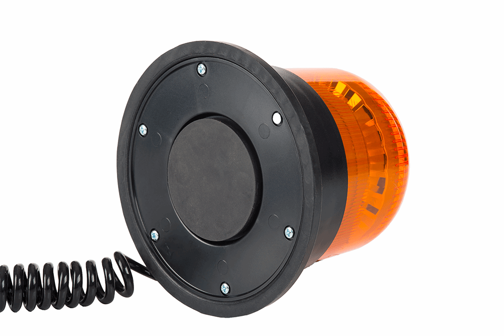Orange Flashing Beacon Light with Magnetic Base and Cigarette Lighter Plug RL 2667 showing base and cable plug
