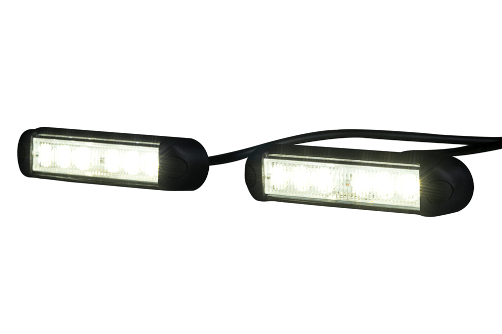 Set of Daytime Running Lights RL 2783 with 12 bright LEDs, waterproof, dual voltage, and universal mounting for vehicle safety.