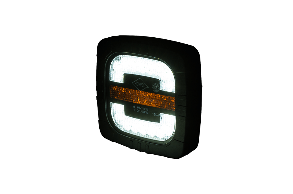 Front Multifunction Light ROCA LZD 2799 showing bright white position light and amber front direction indicator in rugged design.
