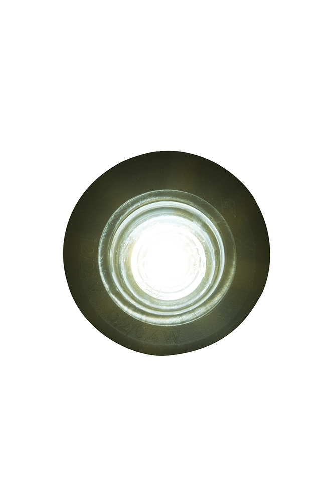 White LED Clearance Marker Lamp LD 2628 glowing bright, compact, energy-efficient front position vehicle lamp.