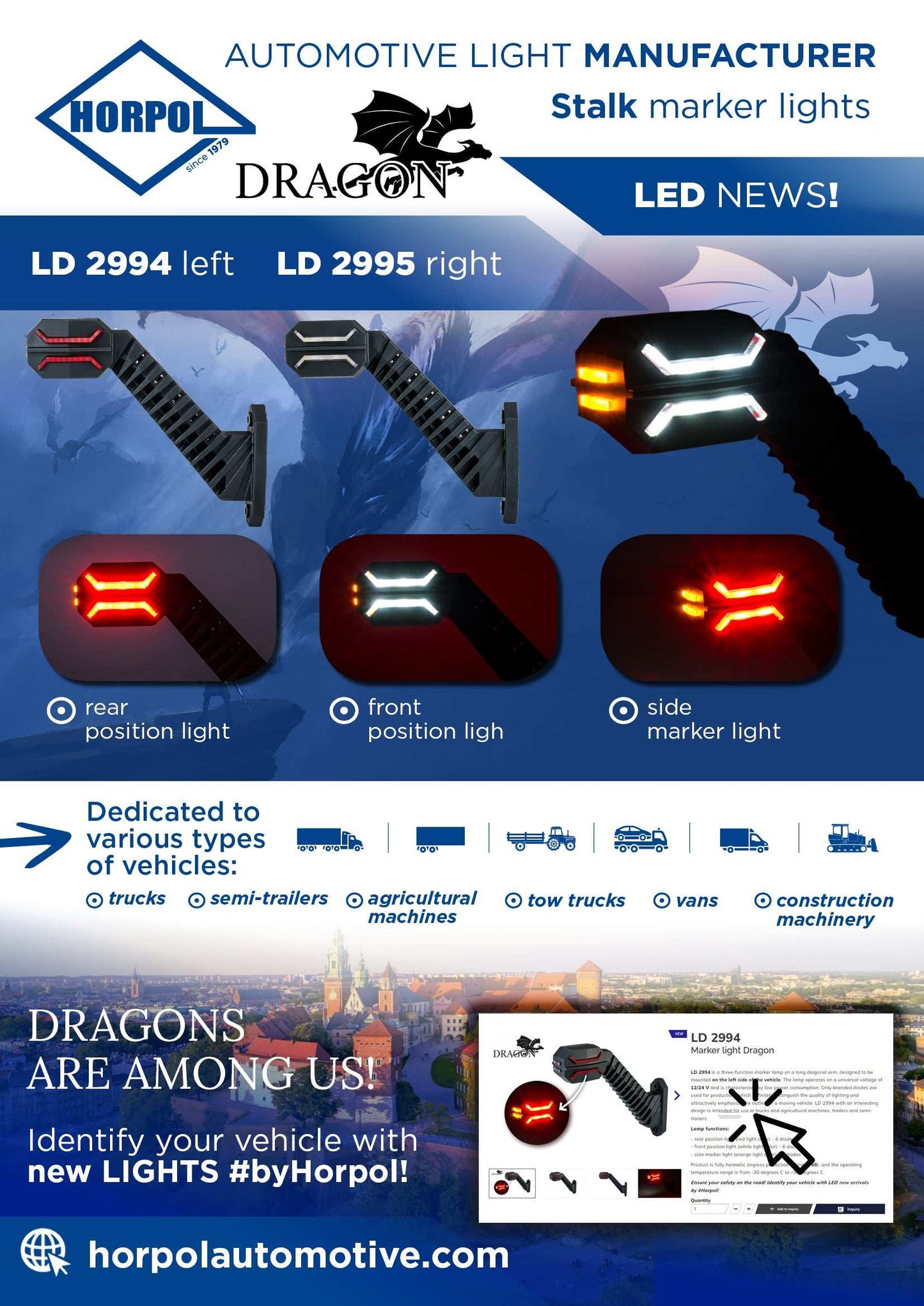 LED Extended Stalk Outline Marker Light Dragon LD 2994