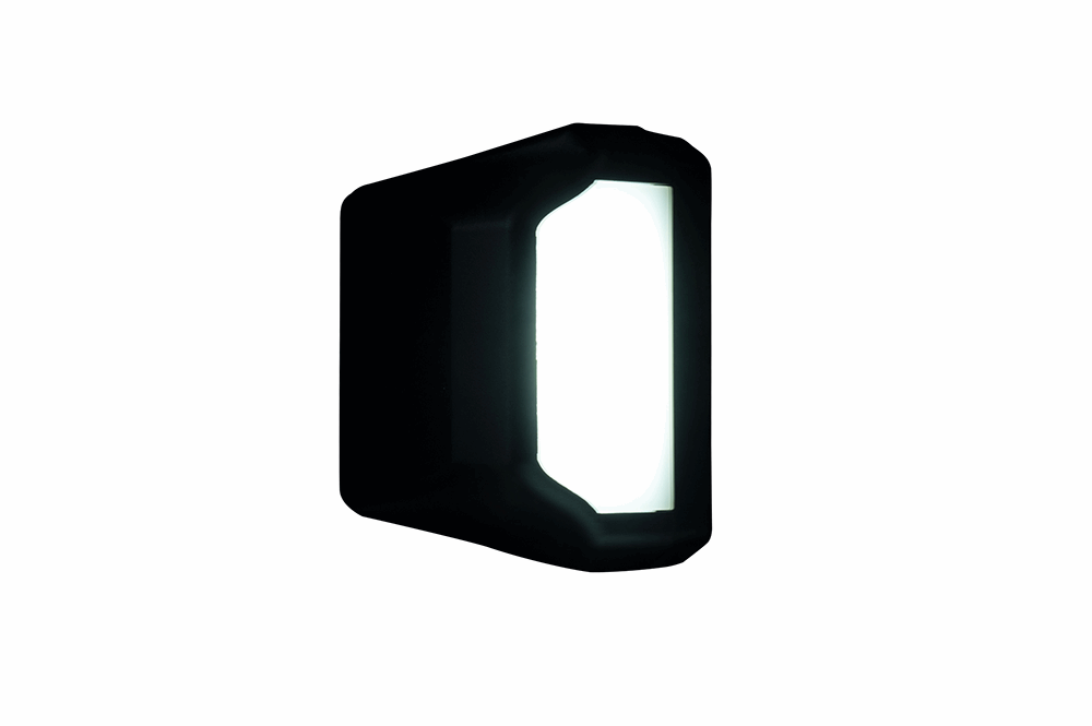 Black rectangular license plate light on a white background