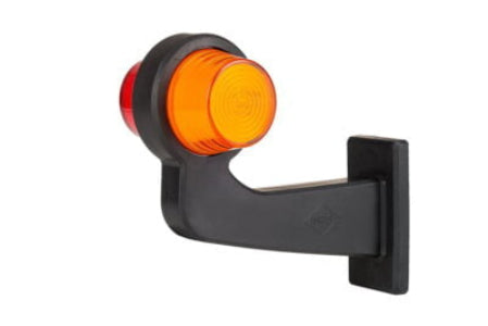 red and Orange led outline marker light on a black bracket against a white background for fire trucks.