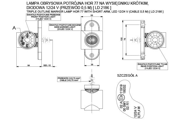 Short LED Side Outline Marker Light LD 2186 with front, side, rear LED functions for trailers and trucks 12/24 V.