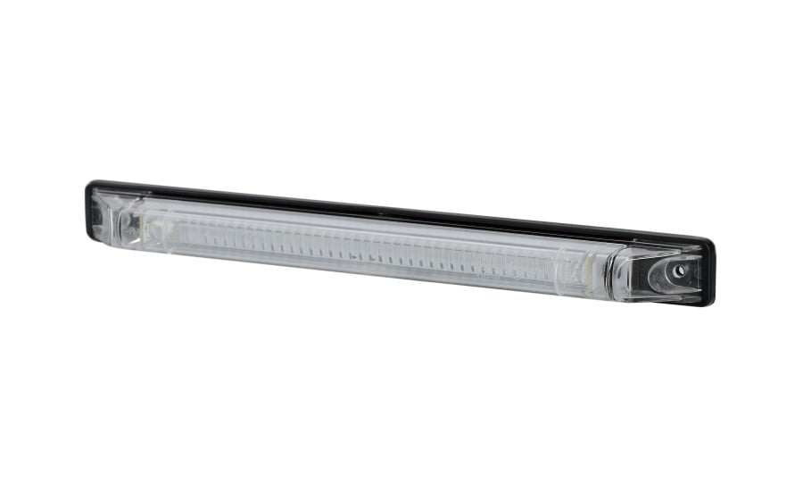 2 White LED Marker light LD 475 rear marker light with transparent lens and dual voltage for vehicle safety and visibility.