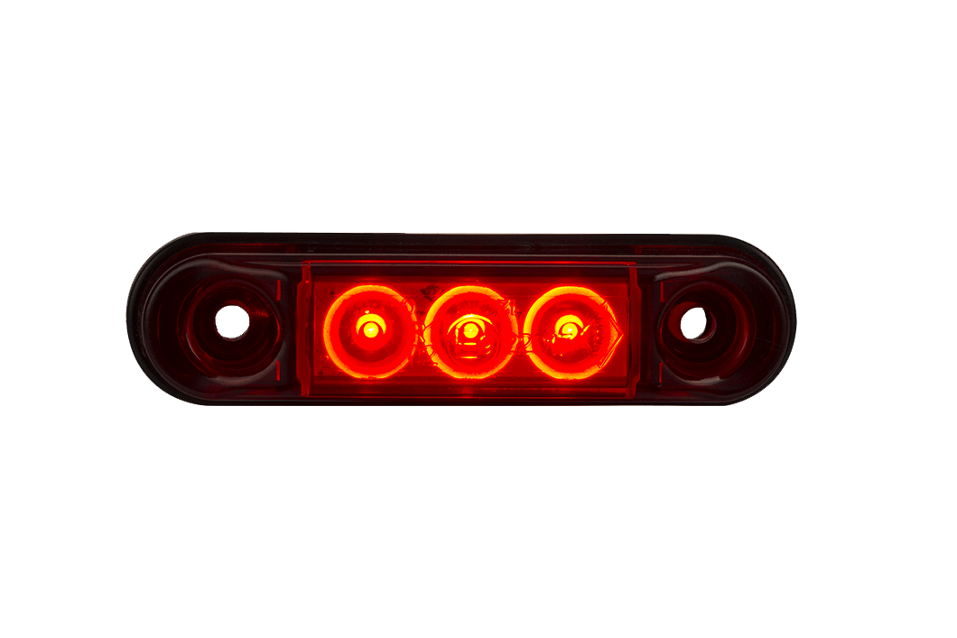 Red LED Marker Light Slim LD 2440 with three bright LEDs, universal mount, dual voltage, and waterproof IP68 rating.