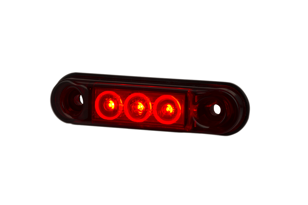 Red LED Marker Light Slim LD 2440 with three bright LEDs, universal mount, and waterproof IP68 rating for vehicles.
