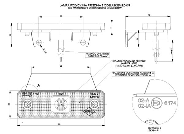 Marker Light With a Holder Marker LD 499 White