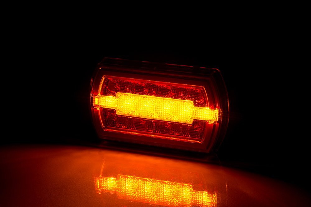 Multifunction Rear LED Light Cleo LZD 2790 glowing in red and amber, showing position, brake, and turn signals.