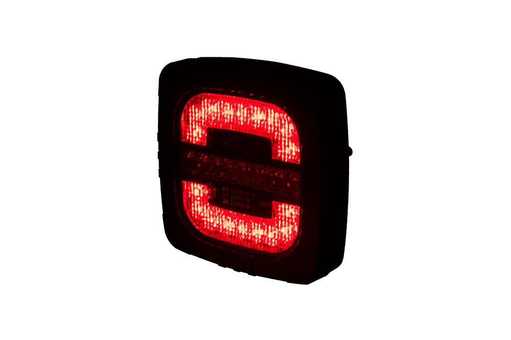 Rear 3 Function LED Lamp ROCA LZD 2800 glowing red, showing rear position and brake light functions.