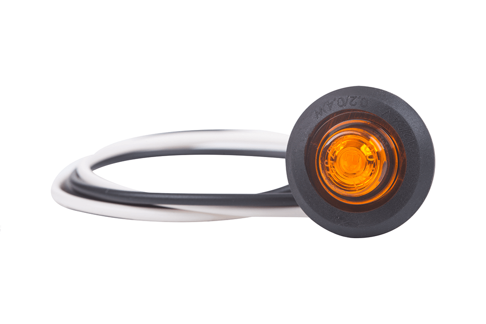 Orange LED Clearance Marker lamp LD 2629 with amber LED light, universal fit, and easy push-fit installation on white background.