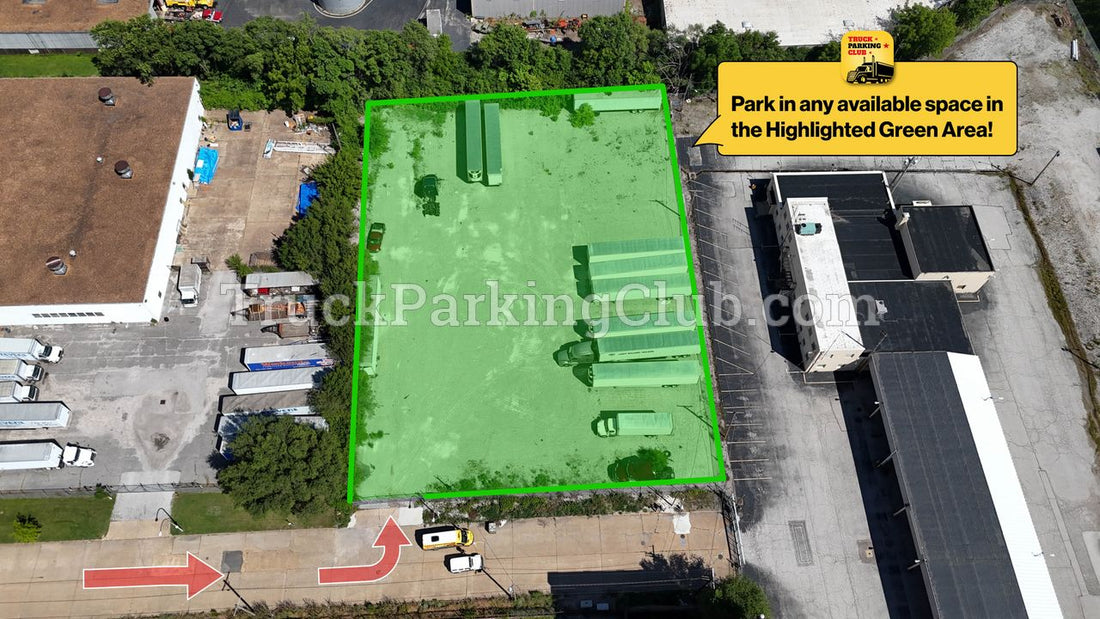 St. Louis Truck Parking location highlighted in green on Truck Parking Club website