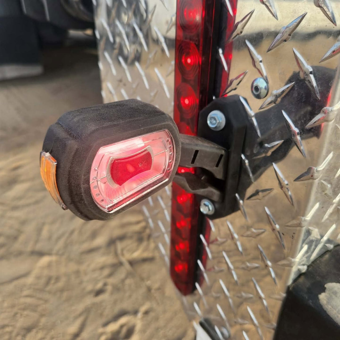 RoadLites LED Side Outline Marker Light Set Left Right LDCC 2697 & LDCC 2696 mounted on a flatbed trailer.
