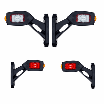 Pair of Triple LED Contour Side Arm Outline Marker Lamps Set | Left & Right Set 2115 Series, Short Arm, 12/24V USA Fit Multi Use Semi Truck Box Flatbed Lighting