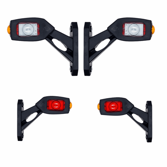 Pair of Triple LED Contour Side Arm Outline Marker Lamps Set | Left & Right Set 2115 Series, Short Arm, 12/24V USA Fit Multi Use Semi Truck Box Flatbed Lighting
