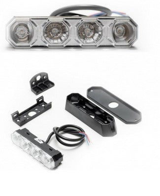 LED Amber Flashing Warning Light LDO 2258 with 4 LEDs, multiple flash modes, universal mount, suitable for 12V/24V systems.