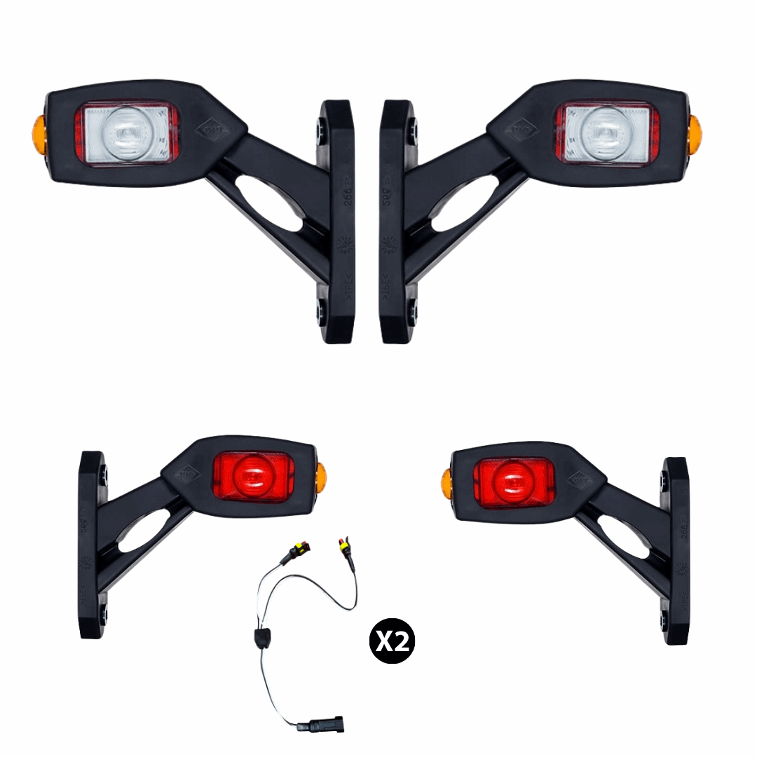 Pair of Triple LED Contour Side Arm Outline Marker Lamps Set | Left & Right Set 2115 Series, Short Arm, 12/24V USA Fit Multi Use Semi Truck Box Flatbed Lighting