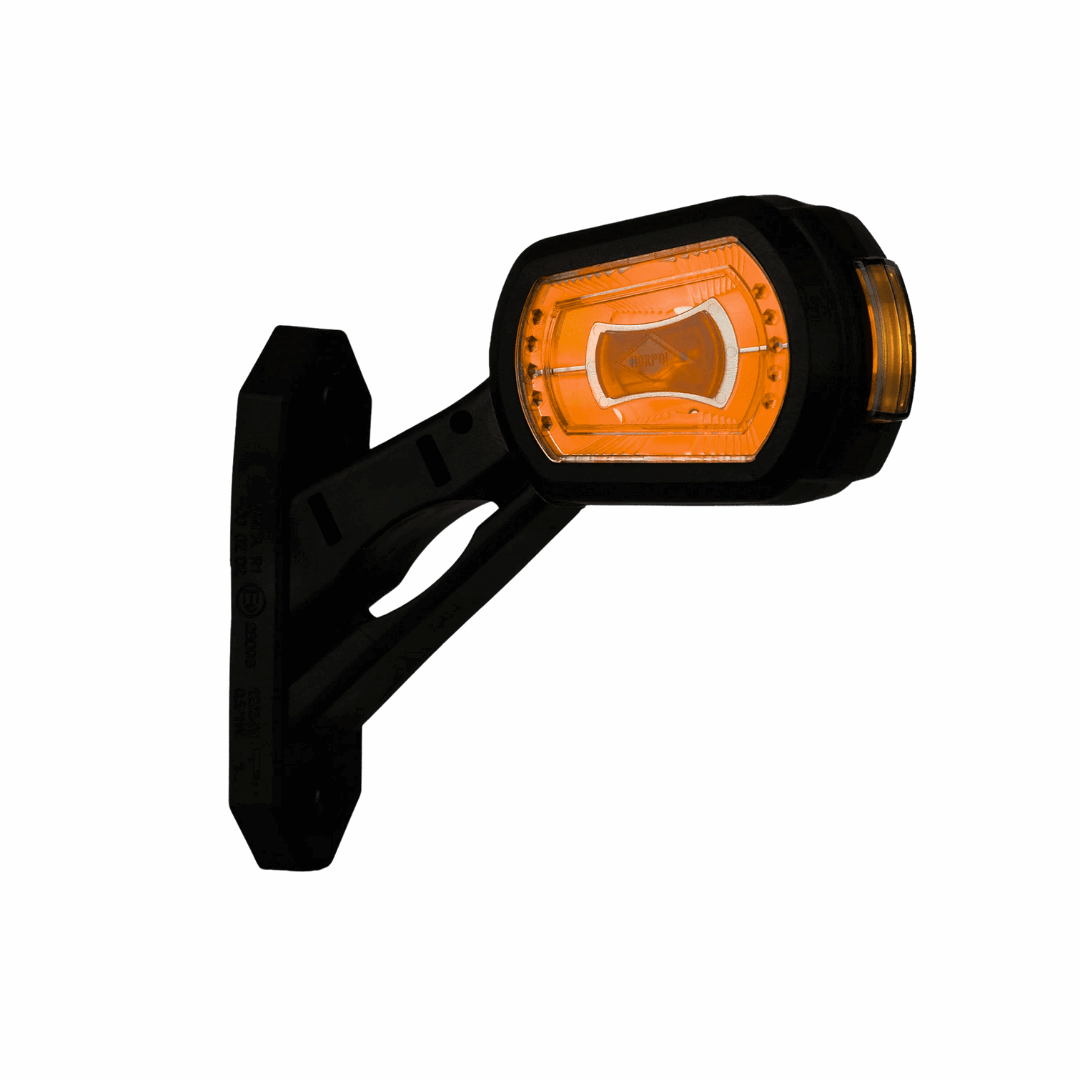 High-visibility orange led outline marker light for enhanced safety on semitrucks, trailers, and commercial vehicles on heavy duty semitrucks, box trucks, trailers, vocational, passenger, fire trucks, and commercial vehicles.