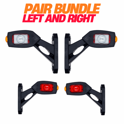 Pair of Triple LED Contour Side Arm Outline Marker Lamps Set | Left & Right Set 2115 Series, Short Arm, 12/24V USA Fit Multi Use Semi Truck Box Flatbed Lighting