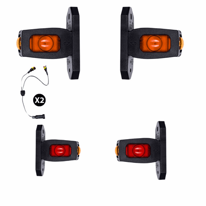 Mini 3 LED Contour Side Arm Outline Marker Light Set | Short Arm | Weatherproof Universal Fit Vans Trucks Semi Trailers RVs (12/24V) RL534