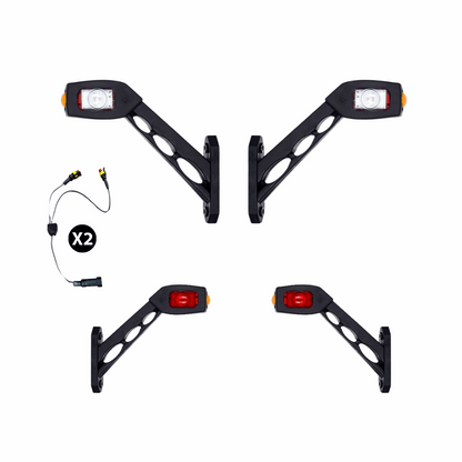 Superseal Harness and Four contour marker lights with white and red lenses on a white background.