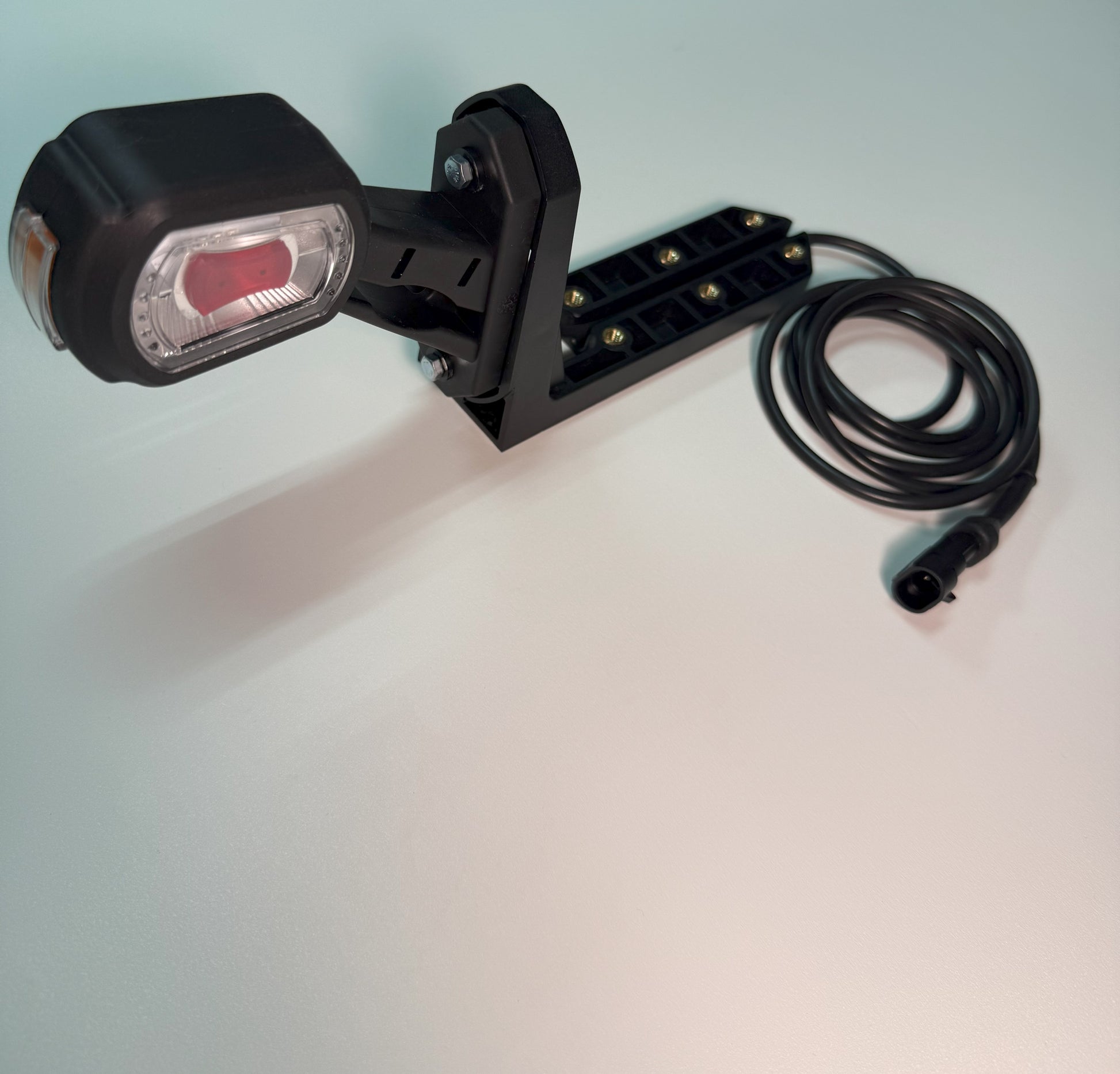 LED Side Outline Marker Light Set x2 Left Right LDCC 2697 & LDCC 2696 with extended arm and cable for trailer bumper visibility.