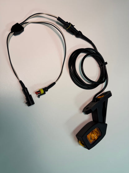 Triple Auxiliary LED Outline Marker Light Set LD 2109 with amber lens and wiring harness for vehicle side mounting.