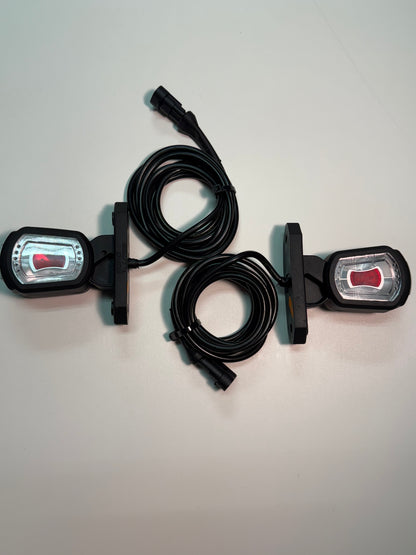 Short Arm LED Side Outline Marker Lamp Set LDCC 2776 & LDCC 2777 with cables and mounted black base.