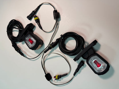 Short Arm LED Side Outline Marker Lamp Set LDCC 2776 & LDCC 2777 with superseal wiring and connectors visible on white surface.