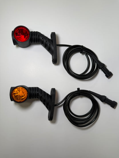 RoadLites Triple LED Auxiliary Side Arm Outline Marker Light LD2180 & LD 2181 showing rear red marker light and amber front marker light with superseal end connectors