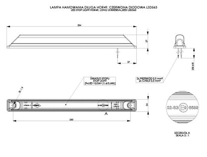 9 Red LEDs Brake Lamp LSD 563 technical drawing with dimensions and wiring details for precise installation.