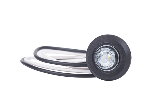 White LED Clearance Marker Lamp LD 2628 with waterproof sealed design and dual voltage compatibility for vehicle front positioning.