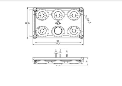 Technical drawing of the Interior Lamp With Motion Sensor LWD 2156 showing dimensions and design details.