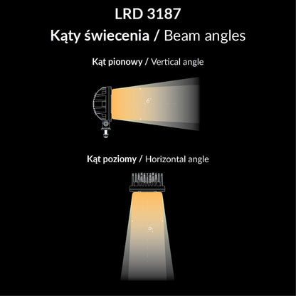 Work light RAPTOR (focused light, 1600 lm) LRD 3187 diagram showing 6° vertical and 9° horizontal beam angles.