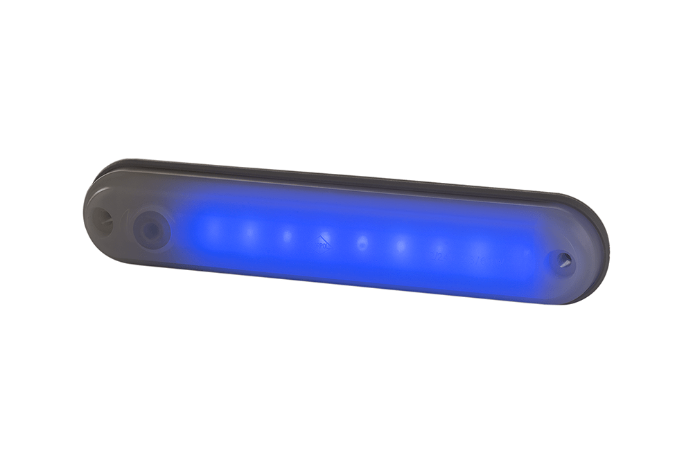 Interior lighting lamp LWD 2530 blue LED bar in dark housing with mounting holes for trailer and truck marker lights installation