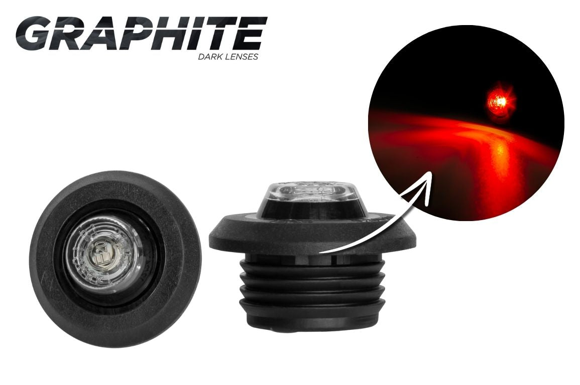 Rear Position Light LD 2630/GRAPHITE Red with dark lens for flat surface mounting, bright red LED illumination at night.